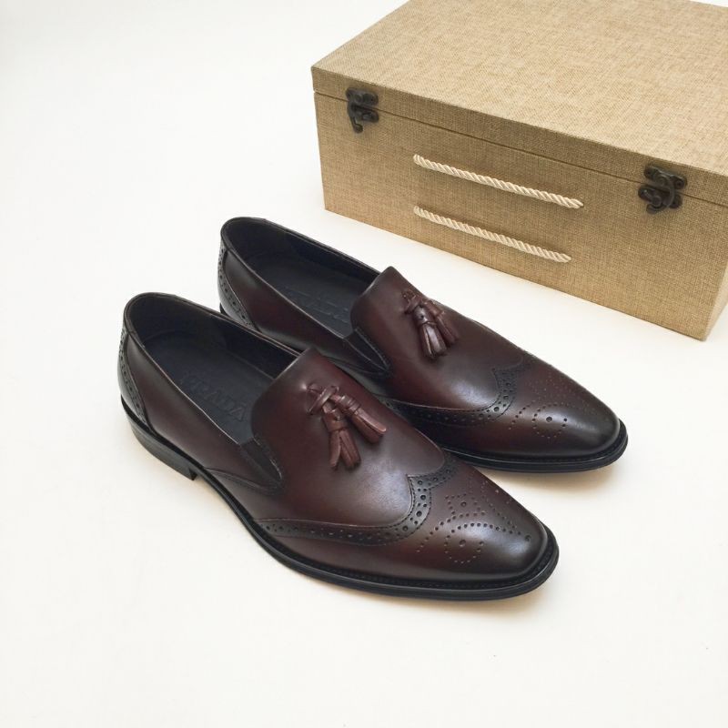 Giày lười chất liệu da bò cao cấp PRADA đế cao su
