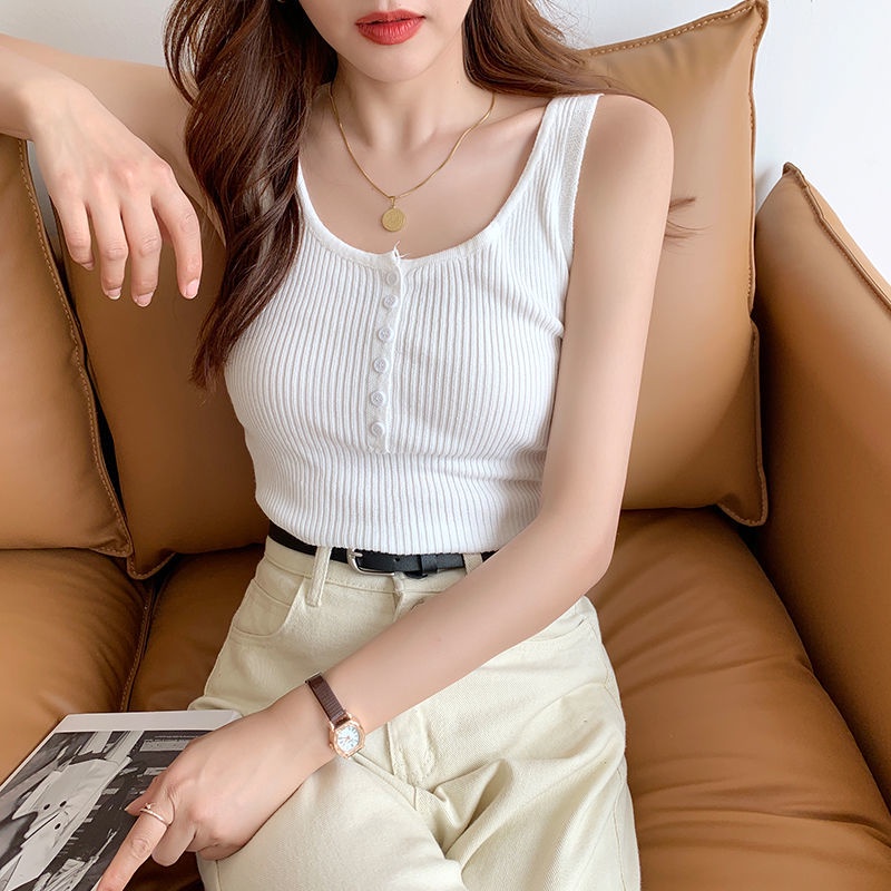 Áo Vest Dệt Kim Trơn 153140 Áo Hai Dây Cổ Chữ U Form Ôm Kiểu Dáng Đơn Giản Hợp Thời Trang