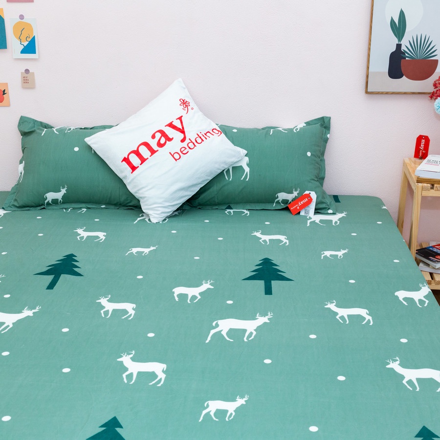 Bộ Drap Giường Bọc Nệm Kèm 2 Vỏ Áo Gối Poly Cotton