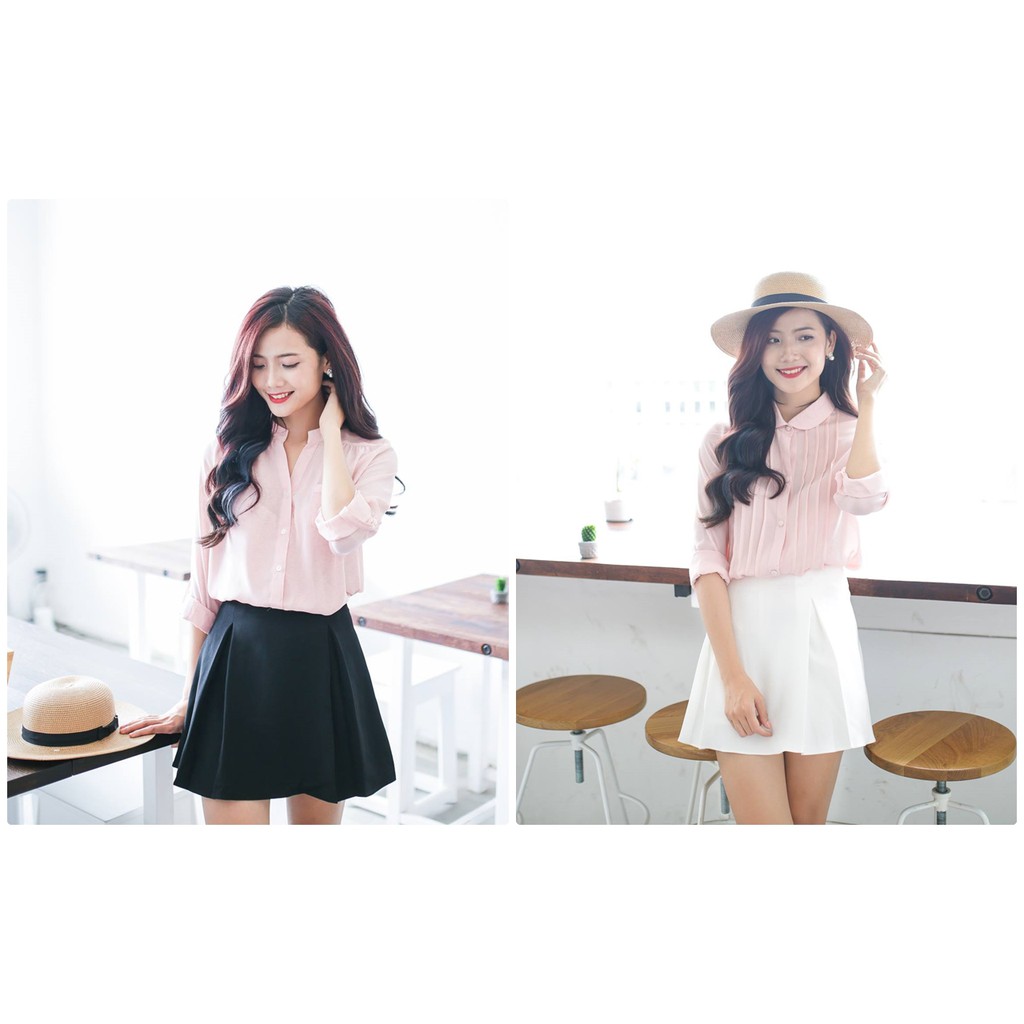 Quần giả váy ngắn xếp ly dáng chữ A QV210539 (có 4 màu: trắng, đen, xanh đậu và cà phê sữa)