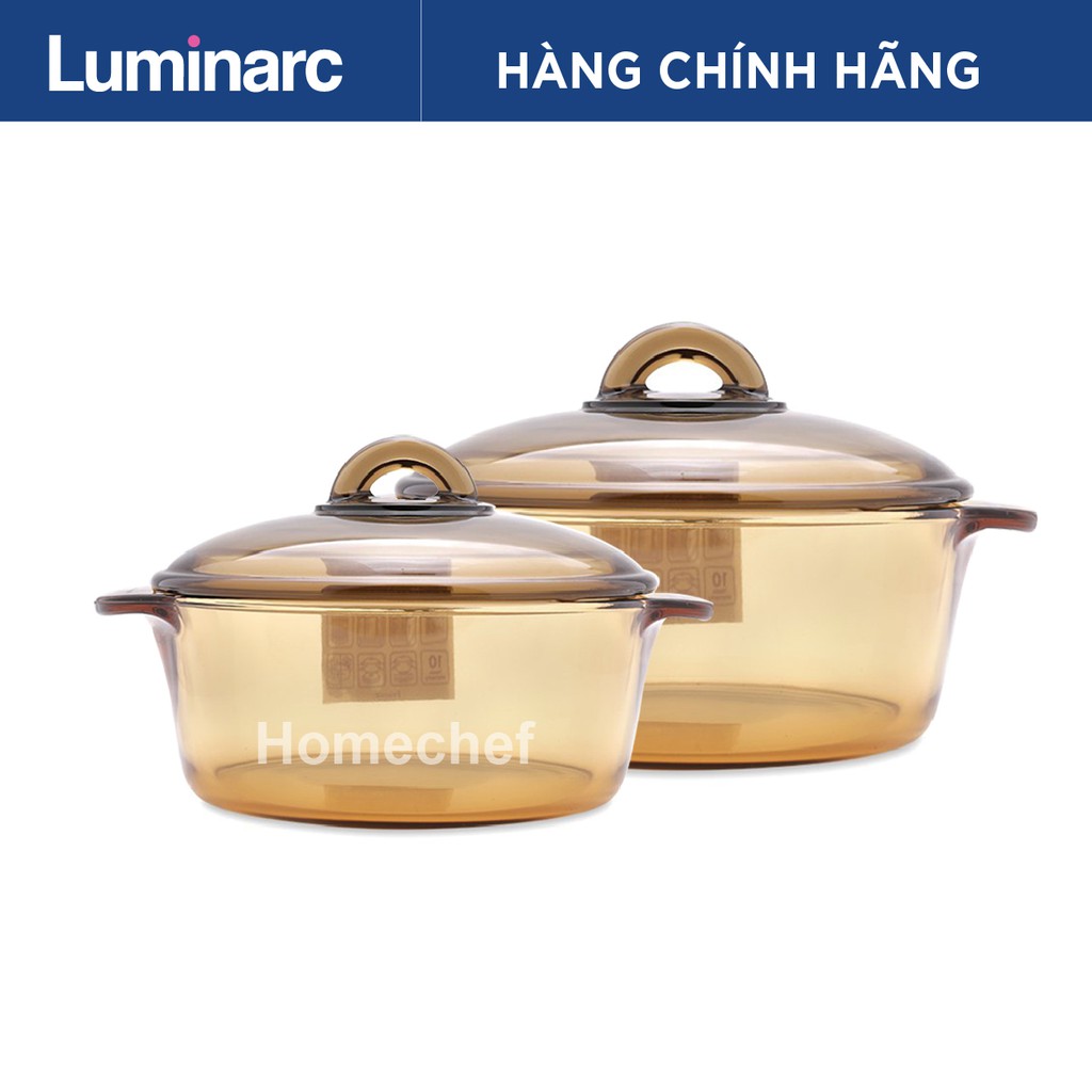 (Ảnh thật -Chính hãng) Bộ 2 nồi thủy tinh Luminarc Amberline 1.5L + 2L LAVI6P4 dùng bếp ga, hồng ngoại, bảo hành 10 năm