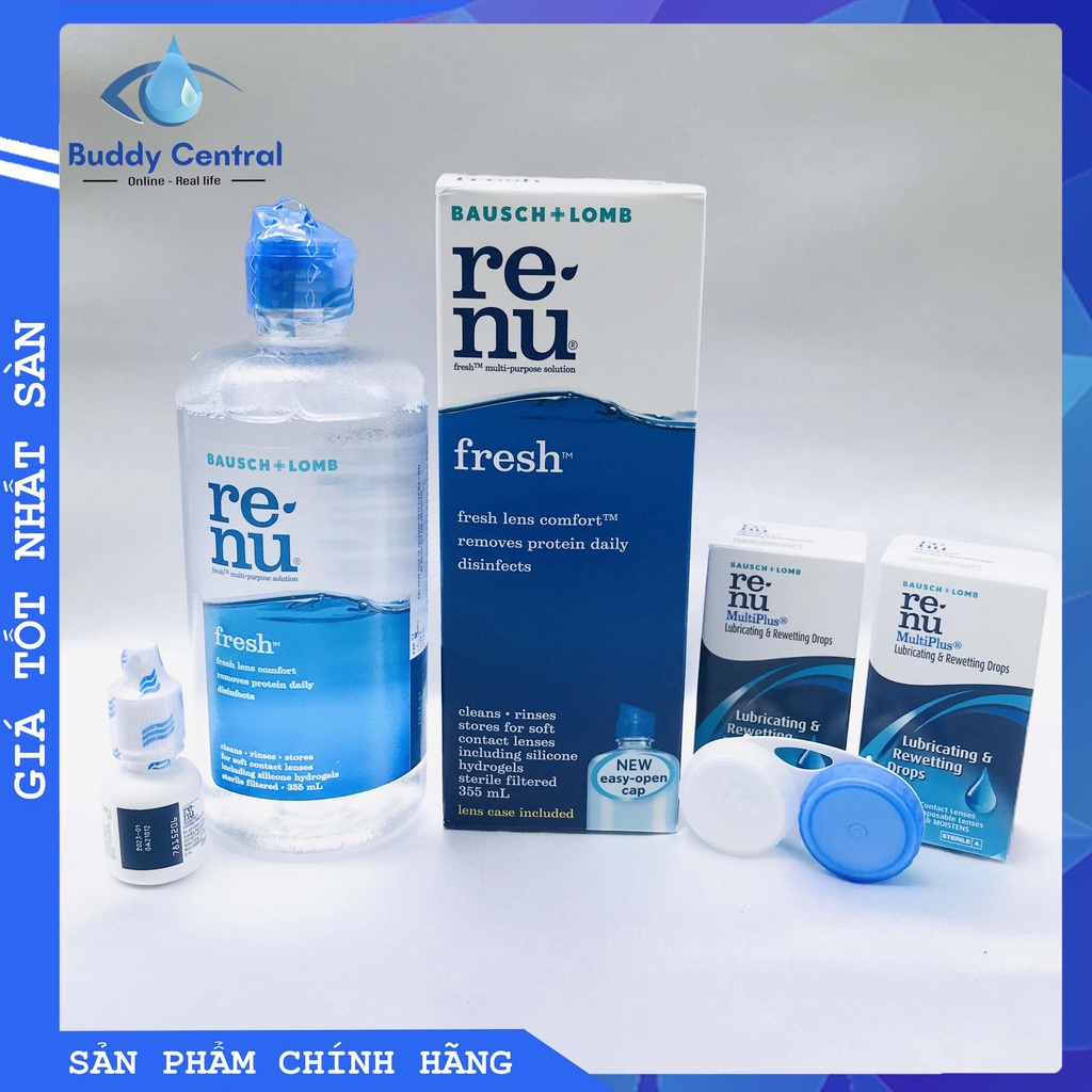 Combo 1 nước ngâm lens Renu 355ml &amp; 2 nước nhỏ mắt Renu 8ml - Bausch &amp; Lomb - USA