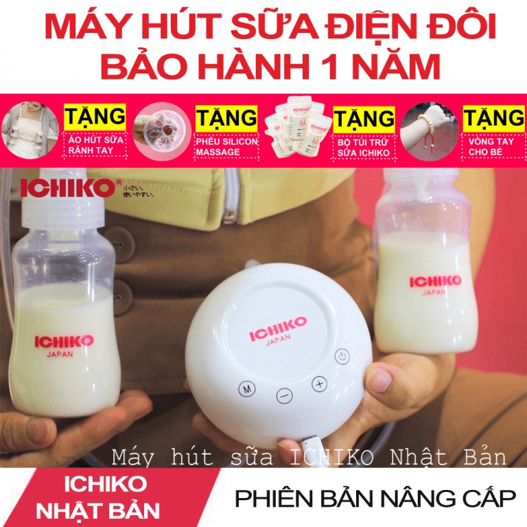Máy Hút Sữa ICHIKO Điện Đôi Nhật Bản Phiên Bản Nâng Cấp M03 (Kích Sữa, Massage, Hút Sữa, Thông Tia)