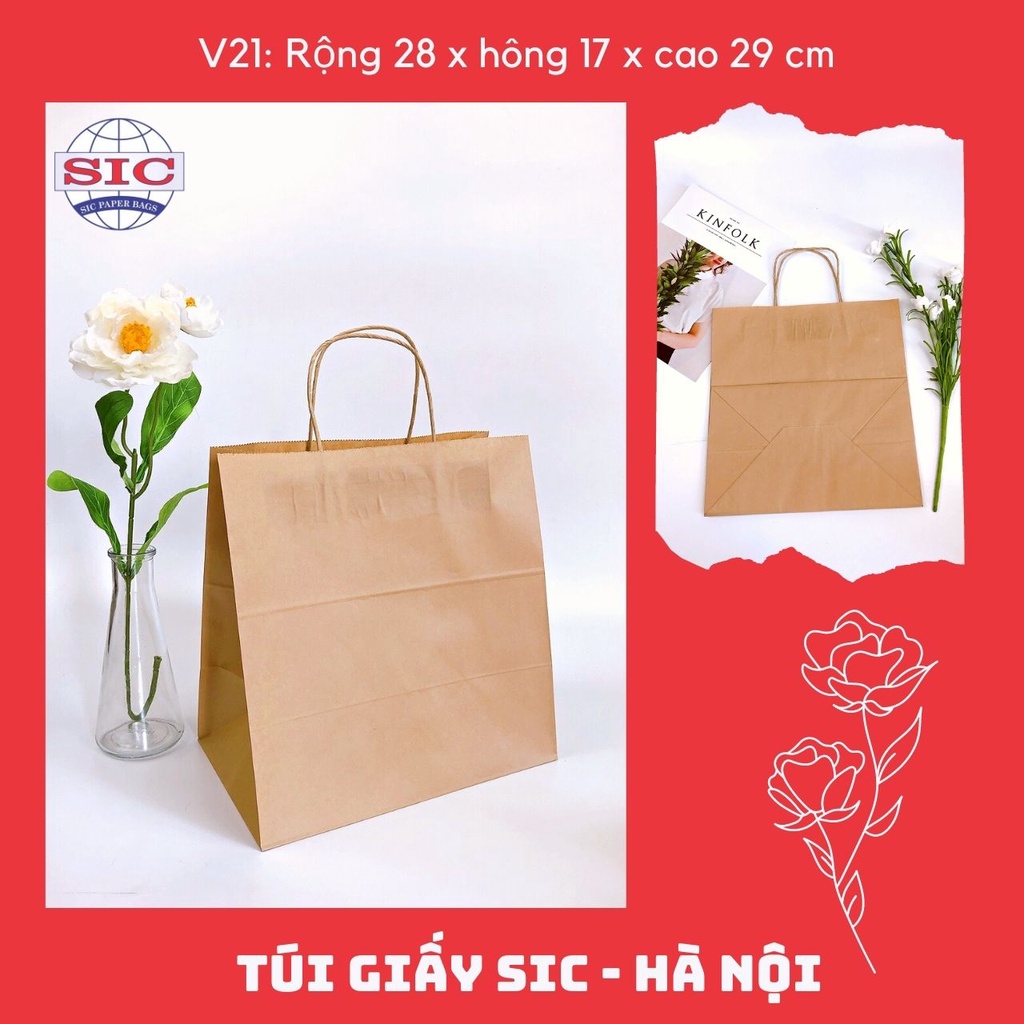 [SET 10 CHIẾC] TÚI GIẤY KRAFT V21: 28x17x29cm CÓ QUAI ( ẢNH THẬT)