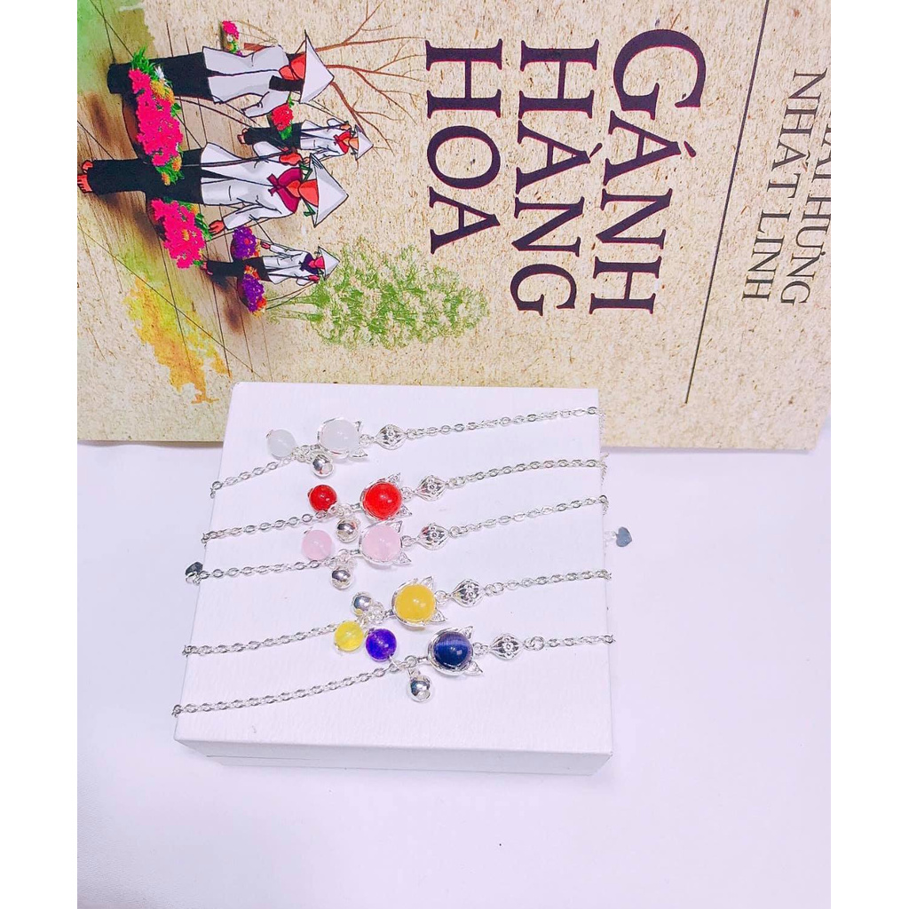 Lắc tay hồ ly bạc ta đính đá sáng bóng , Đem lại may mắn - Lắc tay nữ bạc ta - Vàng bạc Khải Khải