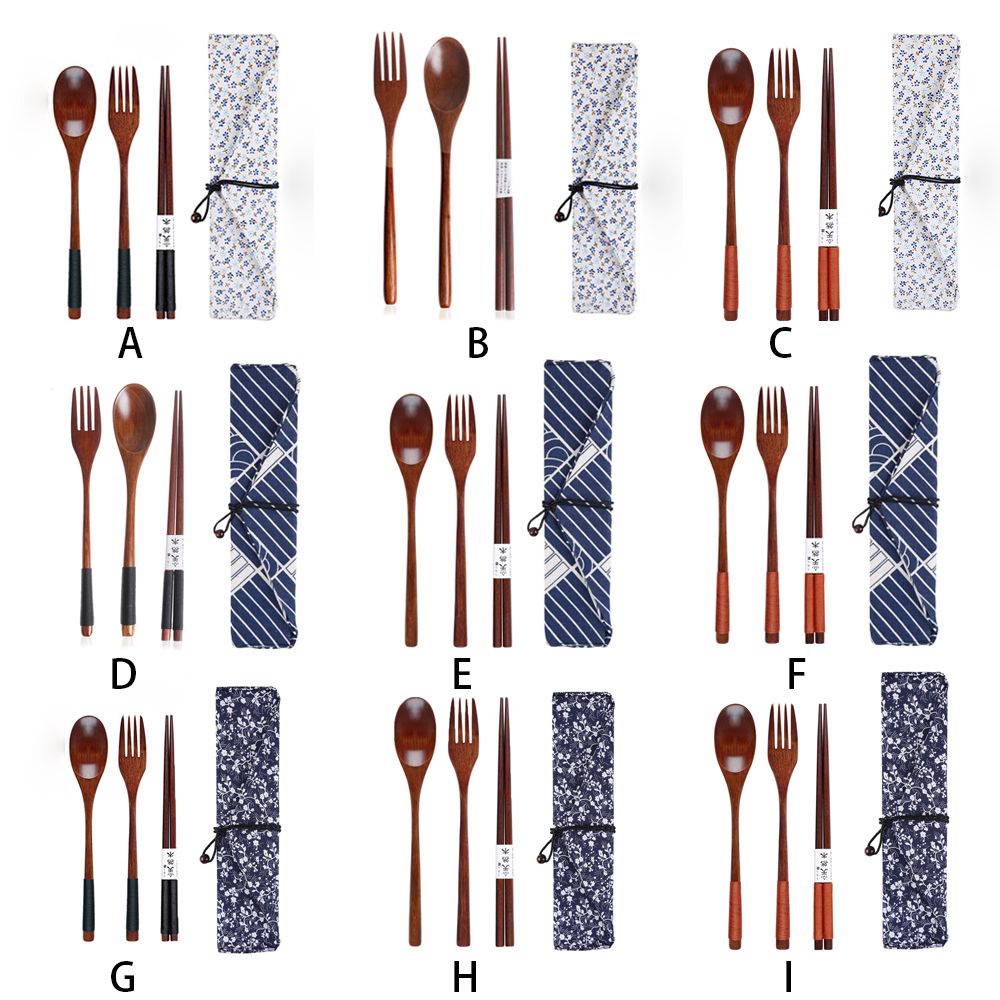 Bộ dụng cụ ăn uống bằng gỗ có thể tái sử dụng tiện lợi