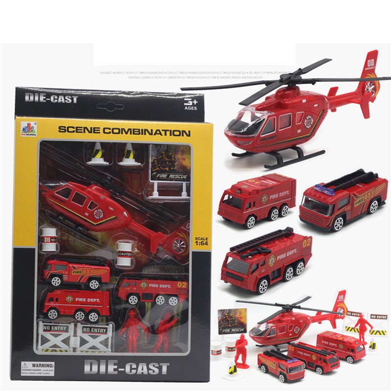 Sét đồ chơi cứu hỏa, kích thước 21x5x31cm, sét 14 chi tiết, cấu tạo kim loại và nhựa abs