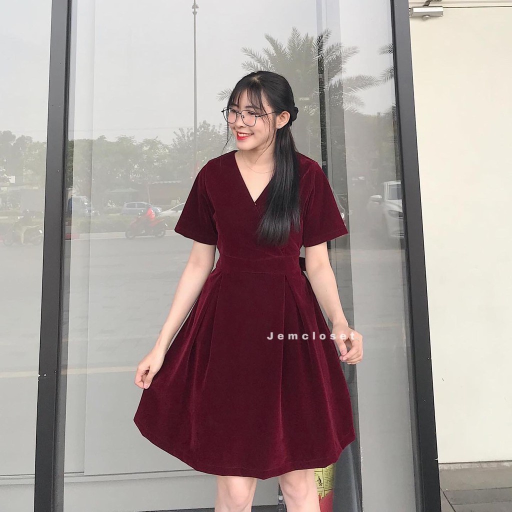Váy Nữ Xinh Chất Nhung Mịn SININ JEM CLOSET Phía Sau Thắt Nơ Tùy Chỉnh Eo 3304