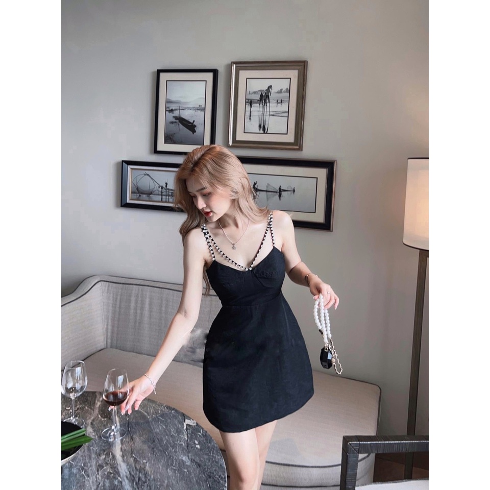 Đầm hay dây viền đá 2 màu đen,trắng