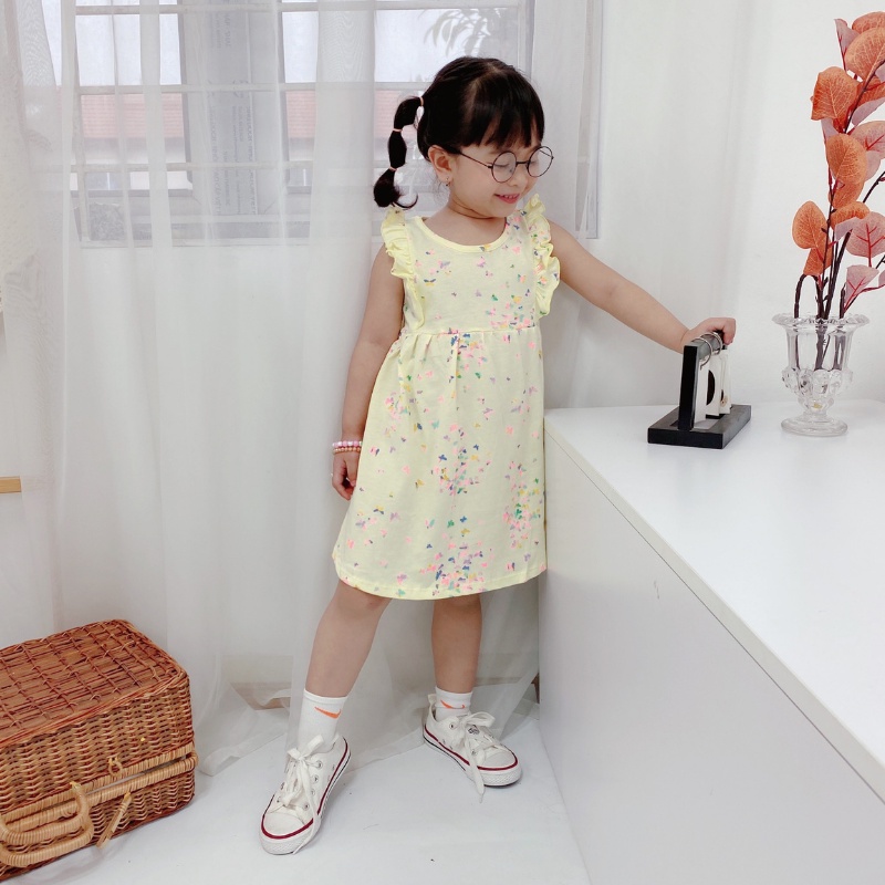 Váy cho bé gái, đầm sát nách cho bé phối bèo chất liệu cotton xuất dư cao cấp, mềm mại ZG Boutique size từ 10 đến 25kg