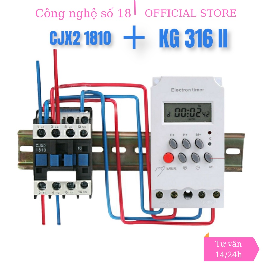 Công tắc hẹn giờ KG316 TII + contactor 18A/220v,hẹn giờ công suất cao, an toàn đủ bộ cho khách sử dụng