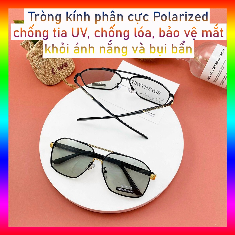 Kính mắt nam thời trang đi nắng cao cấp đổi màu tròng kính phân cực loại vuông chống tia UV chống chói cả ngày