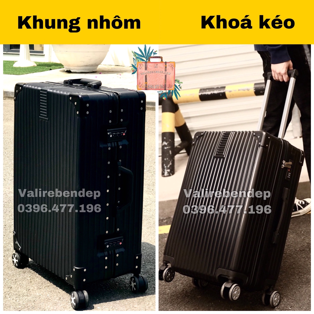 Vali kéo du lịch khung nhôm khoá sập,vali khóa kéo nhựa size 20, size 24