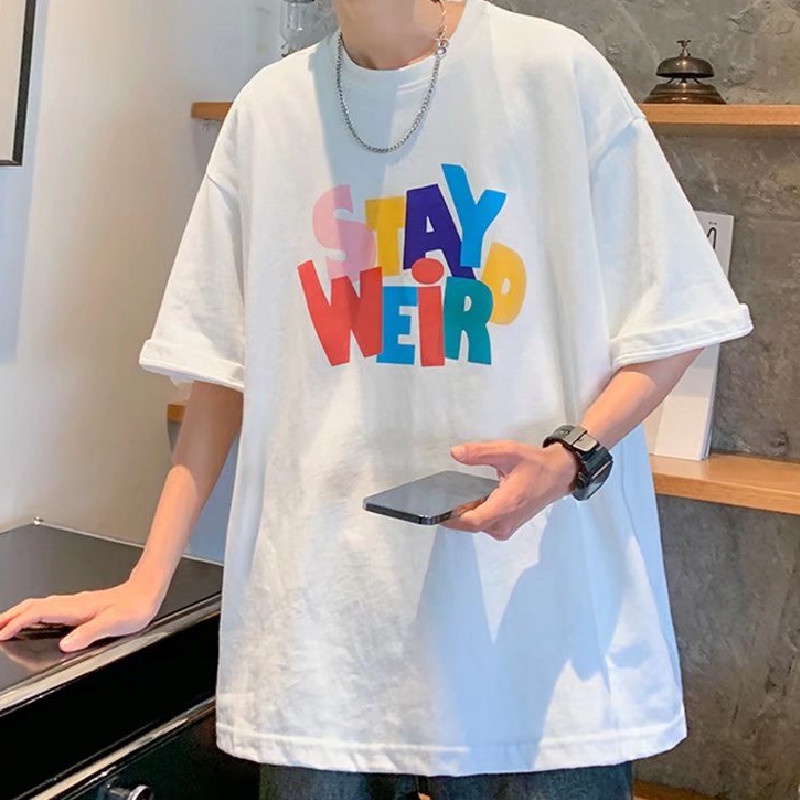 Áo Thun Nam Tay Ngắn Dáng Rộng In Chữ Phong Cách Hong Kong Thời Trang Mùa Hè Cỡ M-5XL
