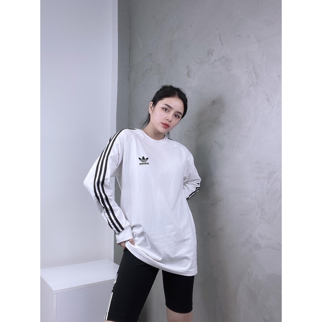 (HÀNG XUẤT XỊN) Áo das trắng tay dài 3 sọc 619 CLFN LS 3-STRIPES TEE UNISEX WHITE Made in Cambodia full tag code