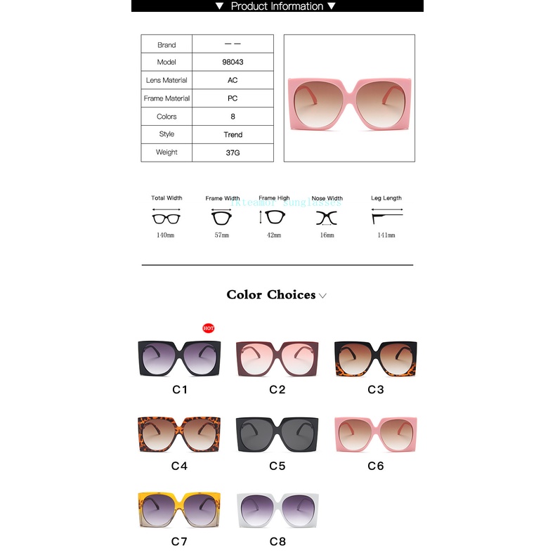 NEW Kính Mát Gọng Vuông Lớn Chống Tia Cực Tím Phong Cách Châu Âu