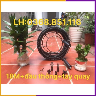 Dây thông tắc cống lò xo dùng tay quay dài 18m + 6 đầu thông + tay quay