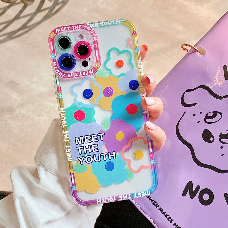 Ốp Điện Thoại TPU Mềm Trong Suốt Họa Tiết Hoa Mặt Cười Nhiều Màu Dễ Thương Cho iPhone 13 Pro Max 12 11 X XS XR 7 8 Plus