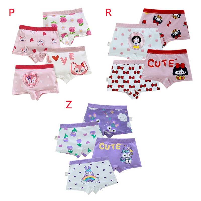 Bộ 4 Quần Lót Cotton Kháng Khuẩn In Họa Tiết Hoạt Hình Đáng Yêu Cho Bé Gái