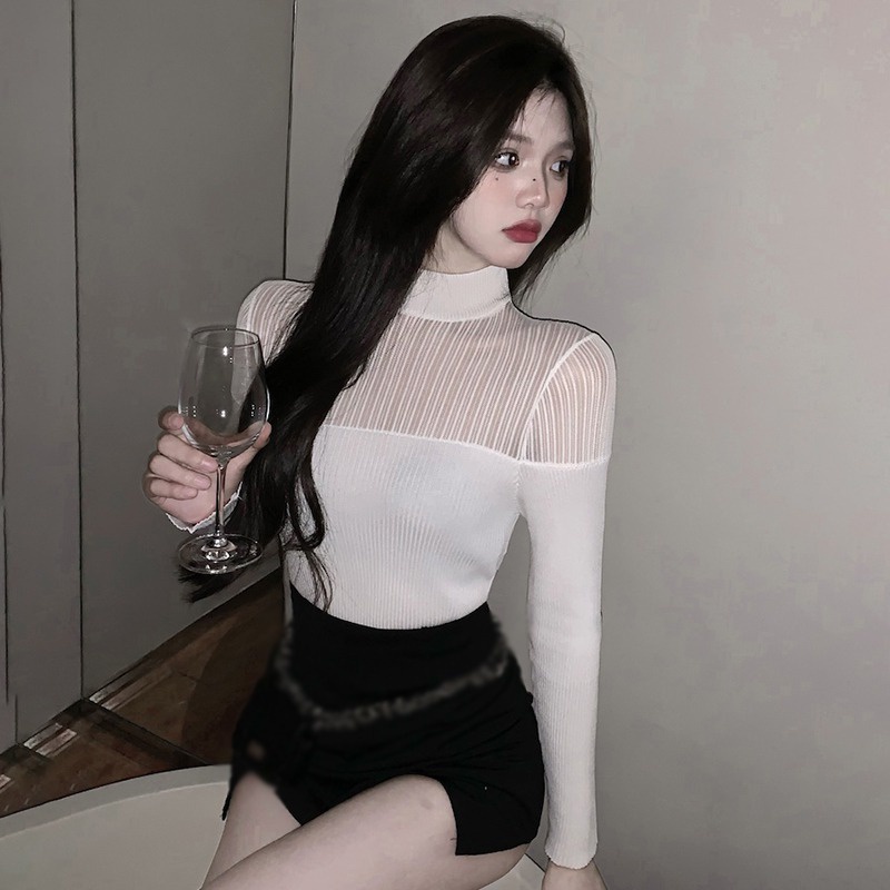 Áo Croptop Tay Dài Cổ Lọ Thiết Kế Quyến Rũ Cho Phái Nữ