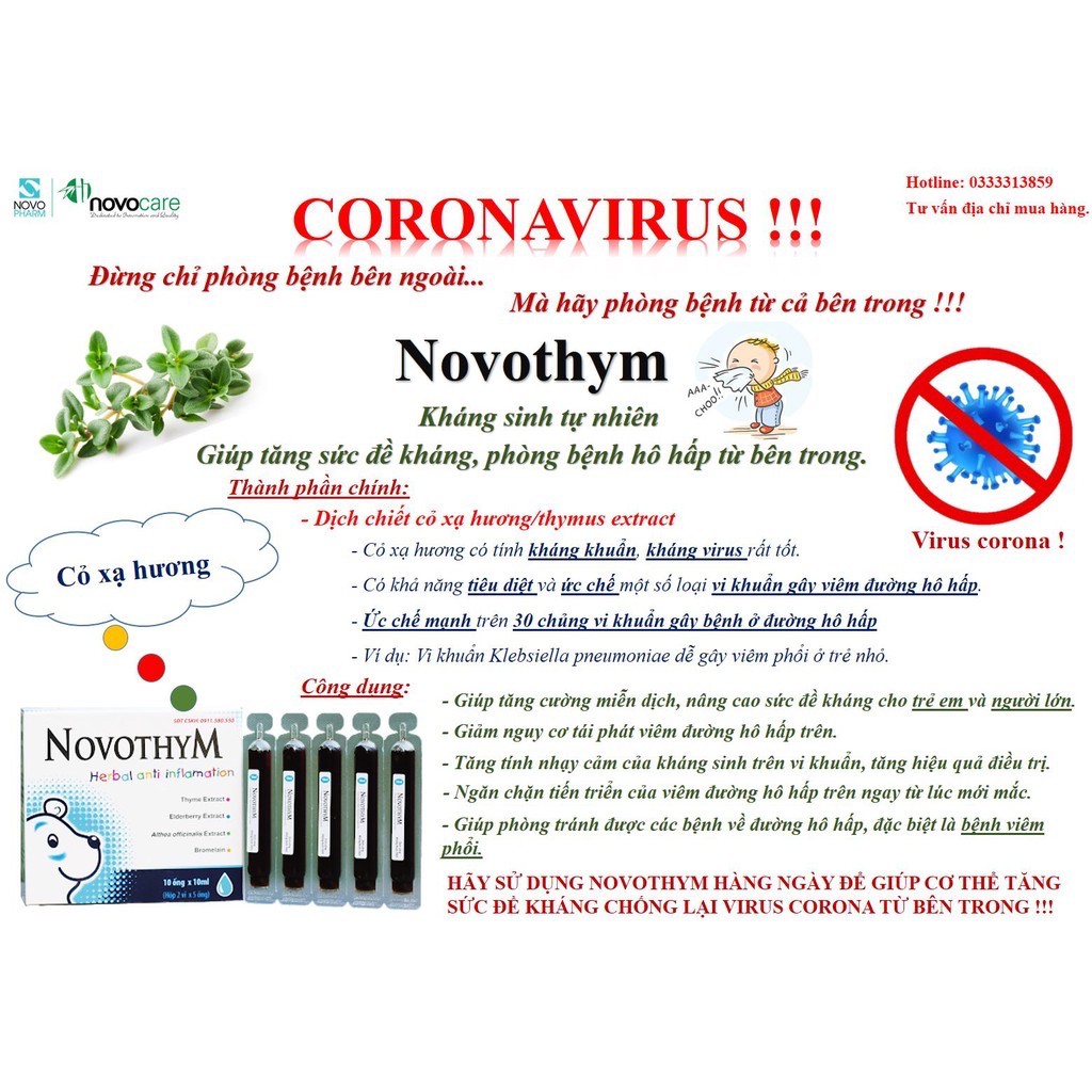 Novothym - Giúp Giảm Viêm Đường Hô Hấp Trên , Tăng Đề Kháng Giúp Con Giảm Lệ Thuộc Kháng Sinh
