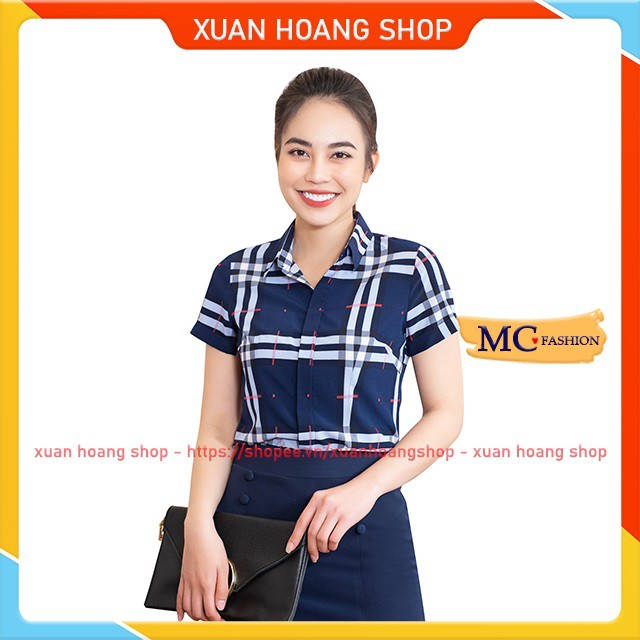 Áo Sơ Mi Nữ Đẹp Công Sở Cộc Tay Ngắn Mc Fashion, Kẻ Caro Sọc, Màu Xanh Đen Tím Than, Vàng, Trắng A665