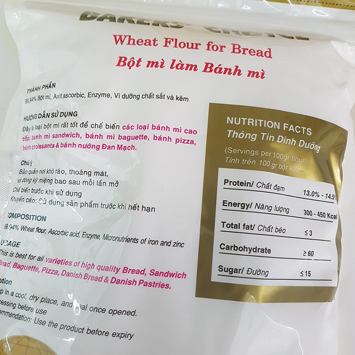 Bột mì cao cấp bakers' choice 13 (1kg) Không chứa chất tẩy trắng và chất bảo quản