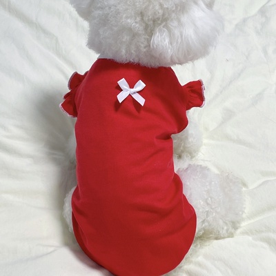 Áo vai bèo đỏ nơ trắng dành cho thú cưng