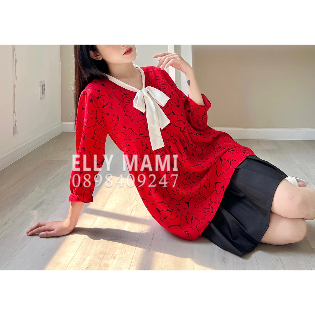 ( 40kg - 75kg ) Set Áo Bầu , Bigsize Nơ Trắng Babydoll Tay Bèo Mặc Thoải Mái Suốt Thai Kì &amp; Sau Sinh Thiết Kế Cao Cấp