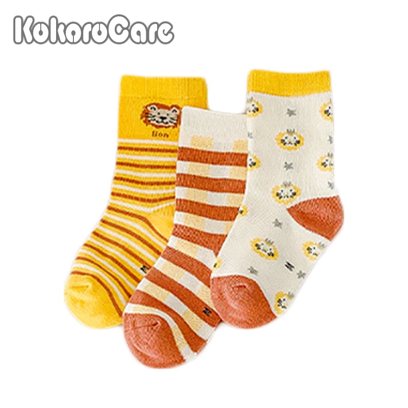 Set 3 đôi tất KokoroCare MH-13 họa tiết hoạt hình từ cotton ống dài vừa phải cho bé 1-8 tuổi S/M/L