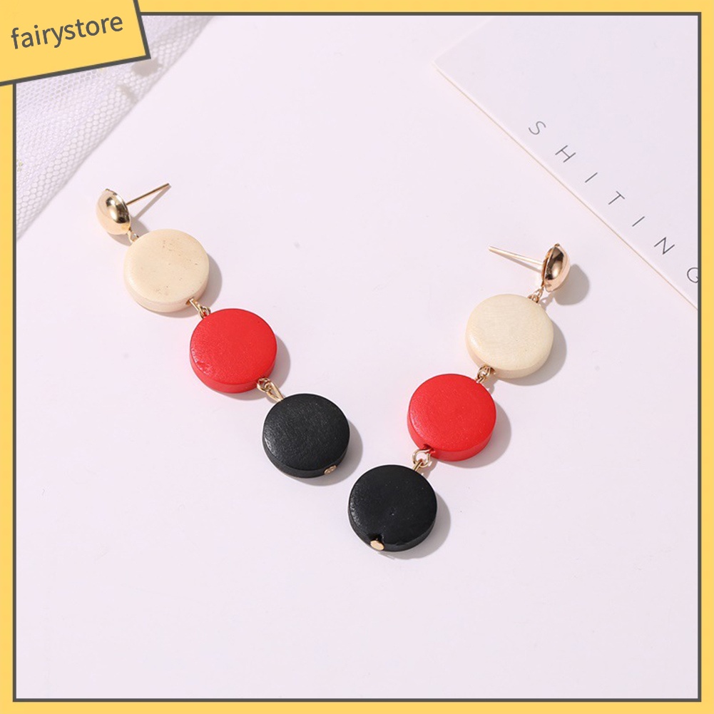 Hoa tai dáng thả mặt hình tròn bằng gỗ cho nữ