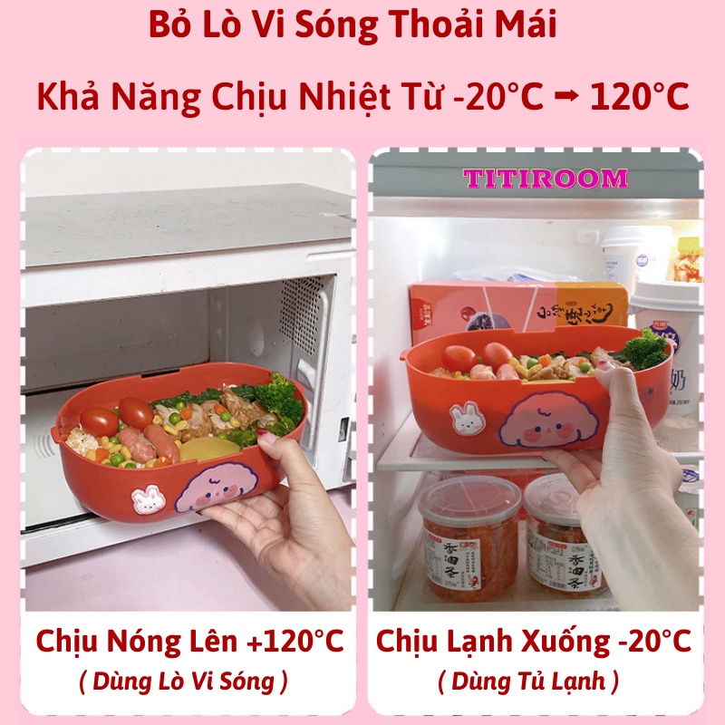 Hộp đựng cơm Kháng Khuẩn Eat Clean dùng lò vi sóng ăn trưa 1600ml kèm đũa thìa  hộp đựng cơm văn phòng cho sinh viên