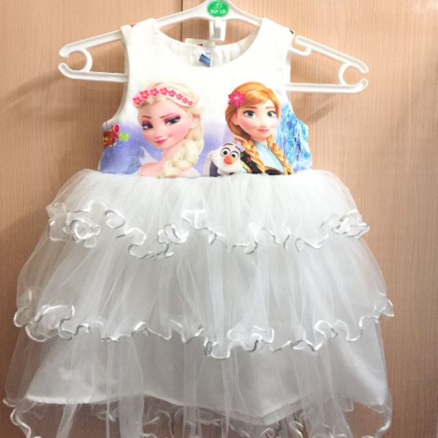 Váy elsa 2 màu trắng, hồng