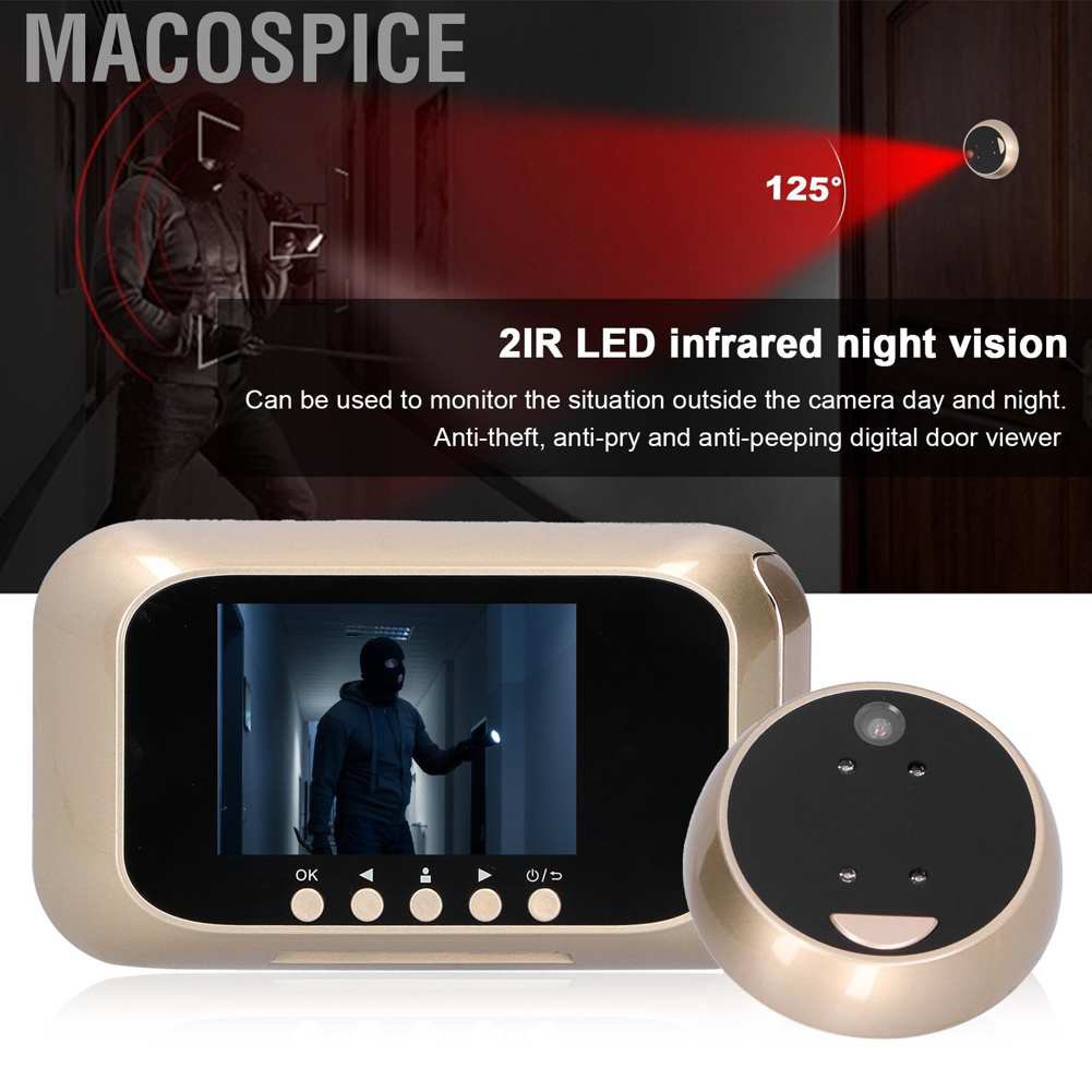 Macospice wireless light switches 3in Digital Door Viewer 720P Display Video Camera 2IR LED Night Doorbell for Home Security