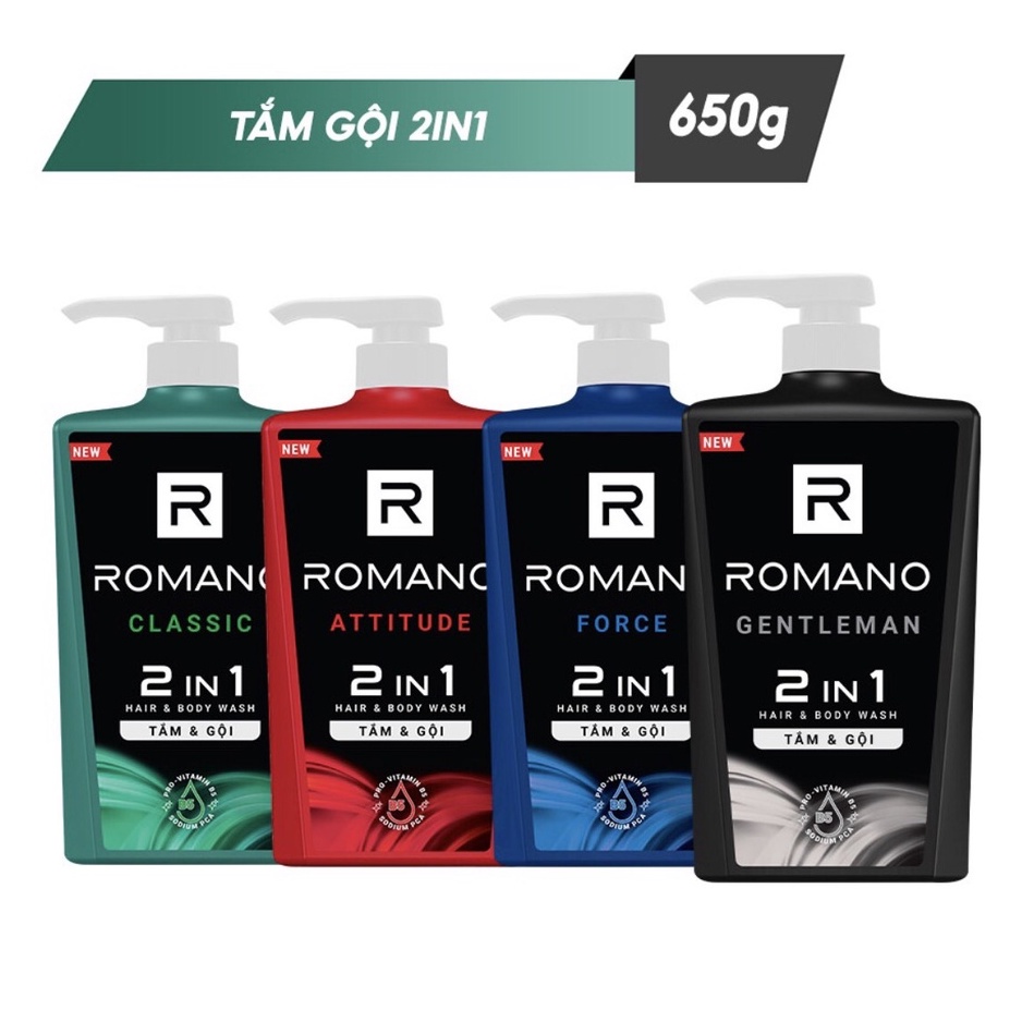 Tắm gội 2 trong 1 hương nước hoa Romano 650g/chai