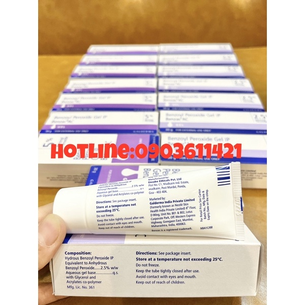 Gel Benzoyl Peroxide 2.5% &amp; 5% loại bỏ mụn,mụn viên,mụn bọc,sưng mụn,mụn đầu đen 20ml.