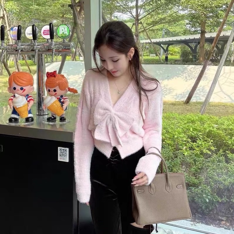 áo khoác cardigan len lông mix nơ