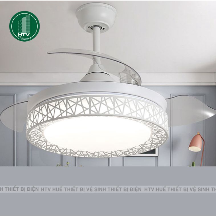 Quạt trần đèn trang trí 3 tốc độ gió, Led 3 màu điều khiển từ xa có blutooth kết nối nghe nhạc