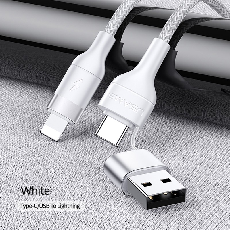 USAMS Dây Cáp Usb 60w 2 Trong 1 Loại C Dài 1.2m Cho Iphone X Xs Max Xr 7 8 Plus