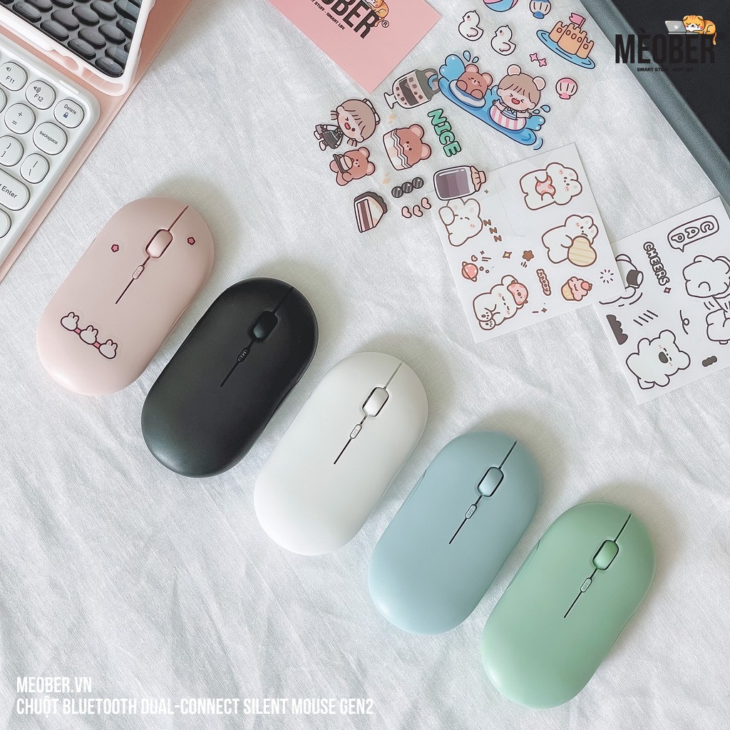 Chuột không dây Bluetooth Silent Mouse Gen2 - Nhỏ Gọn, Tối Giản, Pin Sạc Cao cấp (Black/White/Pink/Mint/Blue)