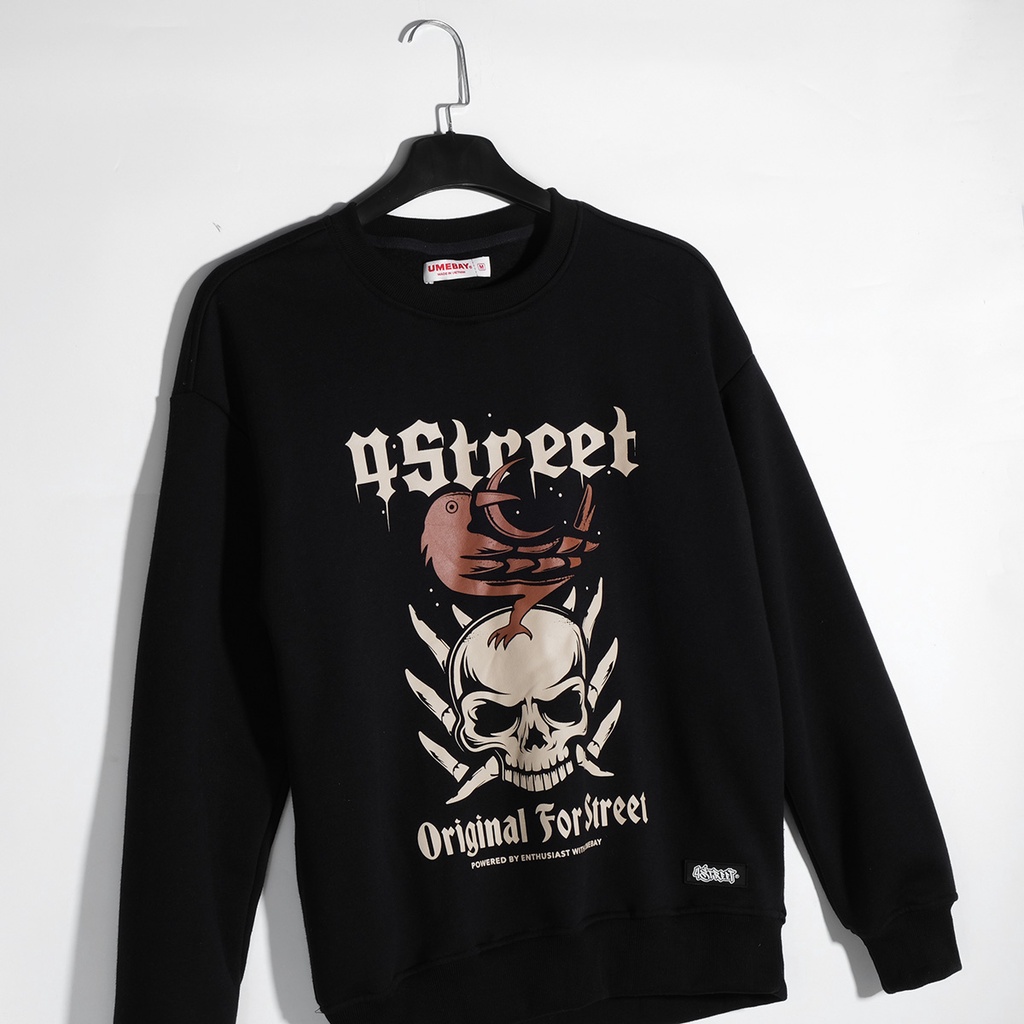 Áo sweater nỉ dài tay nam nữ in logo 4STREET, 100% cotton form oversize cổ tròn USW53