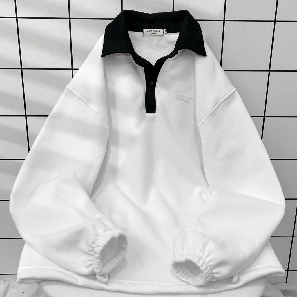 Áo Sweater Mery form rộng màu Trắng chất liệu nỉ bông cổ polo