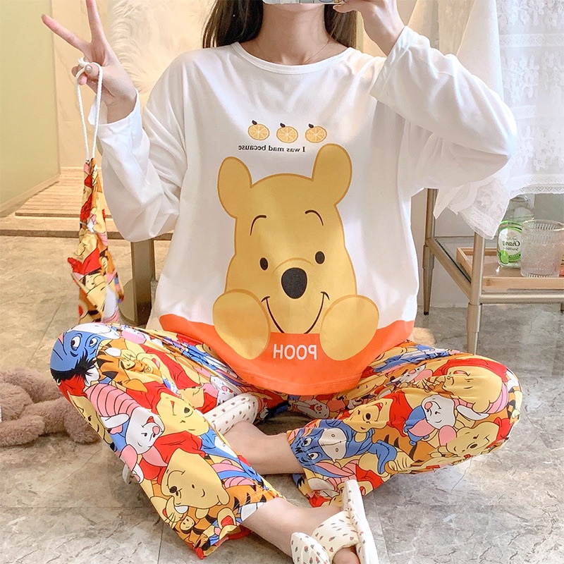 Đồ bộ thun tay dài Quảng Châu, pijama quần dài, đồ mặc ở nhà họa tiết hoạt hình dễ thương, bộ mặc nhà tặng kèm túi | BigBuy360 - bigbuy360.vn