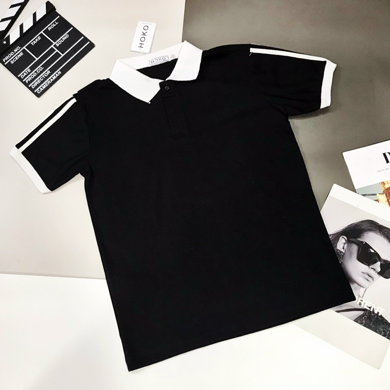 Áo Polo nam cổ trụ tay ngắn phối đen trắng form ôm dáng chất vải thun lạnh cotton thoáng mát | BigBuy360 - bigbuy360.vn
