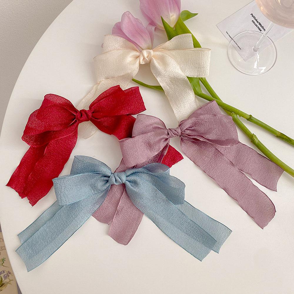 Kẹp Tóc Đính Nơ Ruy Băng Satin Kiểu Hàn Quốc Xinh Xắn WMES15H