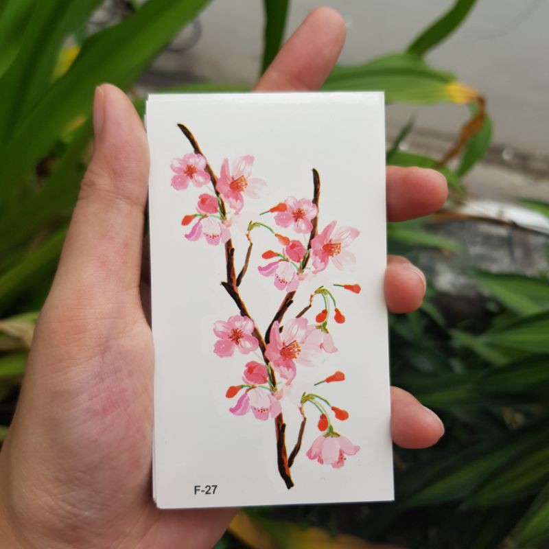 Hình xăm tatoo cành hoa anh đào f27. Xăm dán tatoo mini tạm thời, size &lt;10x6cm