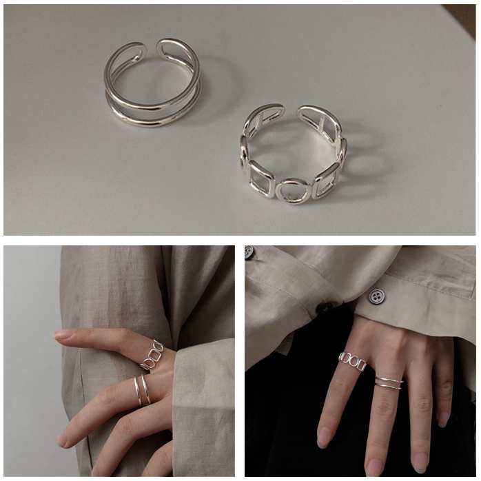 Bộ 2 Nhẫn Đeo Tay Thiết Kế Hai Lớp Phong Cách Hình Học Thời Trang Cho Nữ