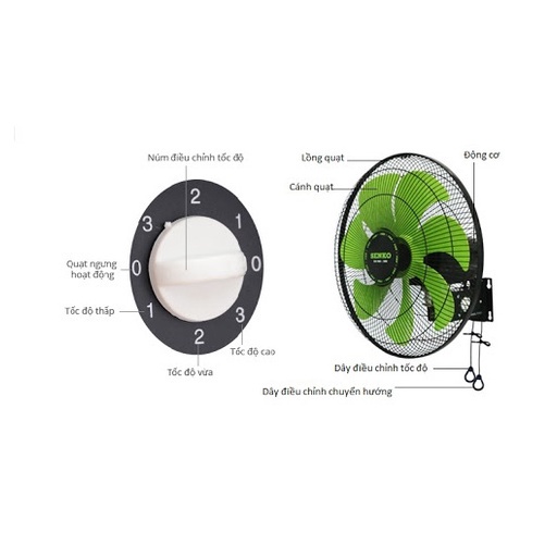 Quạt Treo Tường Senko TC1622, 7 cánh siêu mát, không gây tiếng ồn, xoay 150 độ, có thẻ bảo hành cam kết chính hãng