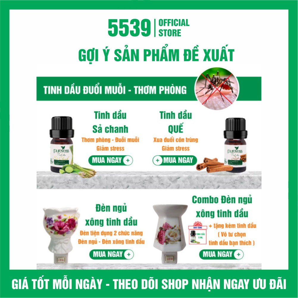 Tinh dầu đuổi muỗi thiên nhiên nguyên chất Purevess giúp thư giãn đuổi muỗi khử mùi - Shop 5539
