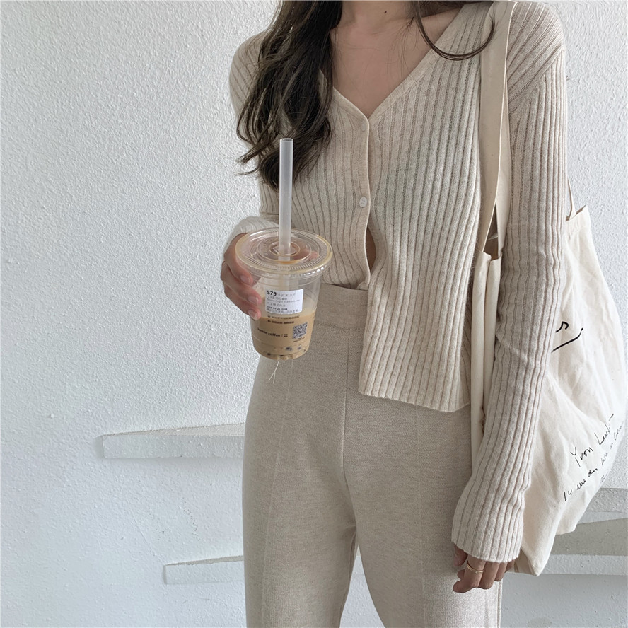 Áo Khoác Cardigan Dệt Kim Cổ Chữ V Phong Cách Hàn Quốc Dành Cho Nữ